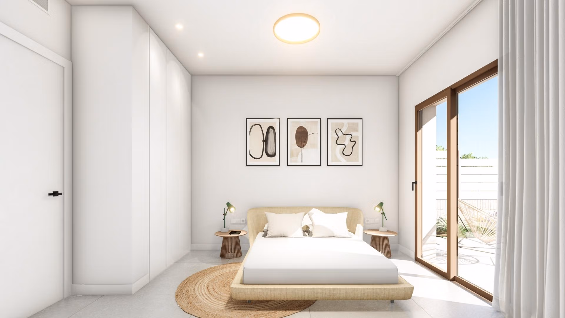 Bright and airy bedroom in a modern 3-bedroom ground floor bungalow with garden access in Roda Golf, San Javier.