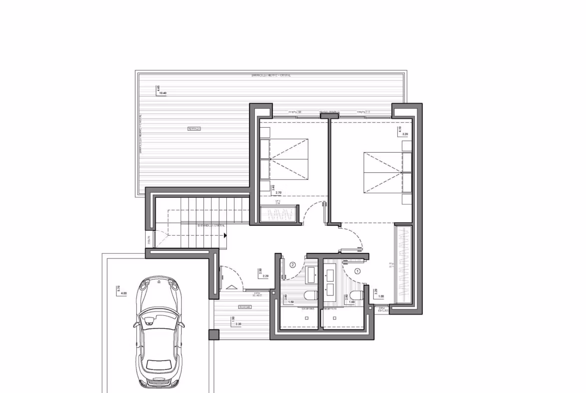 Spacious floor plan of modern 2 bedroom villa with terrace and garage in Cumbre del Sol, Benitachell