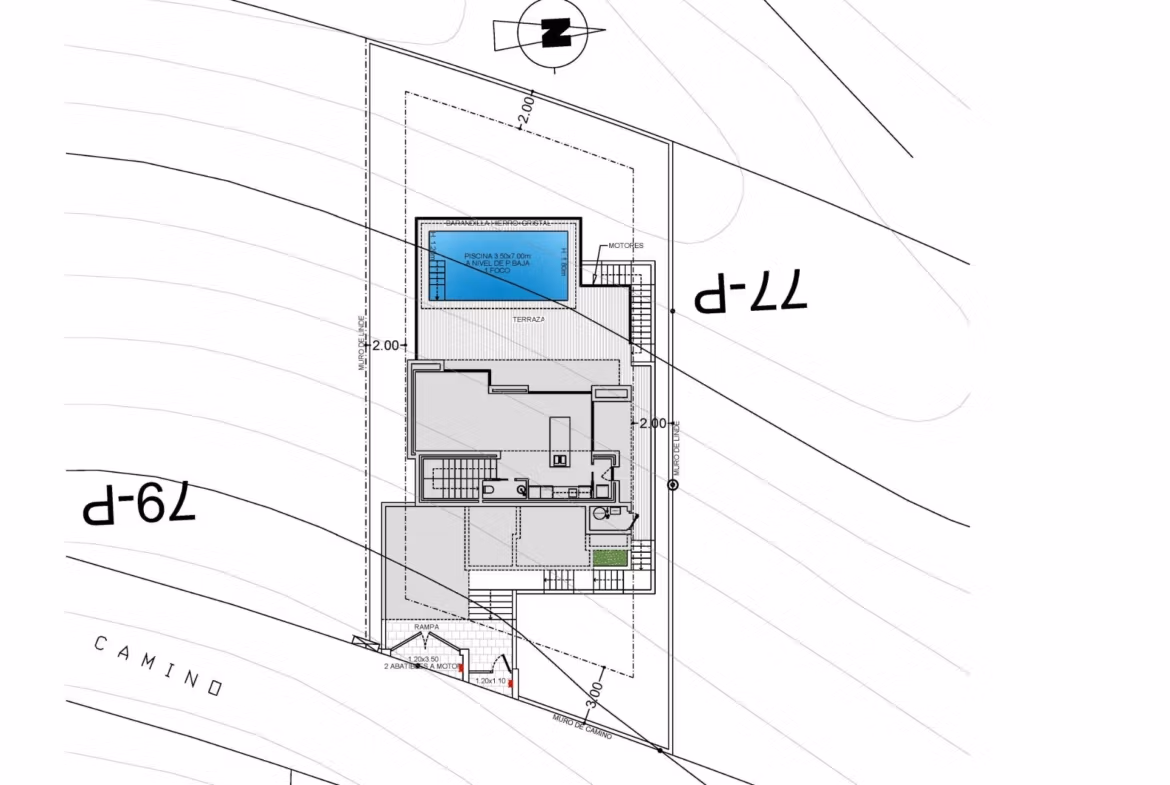 Detailed architectural floor plan of modern 2-bedroom villa with private pool in Cumbre del Sol, Benitachell.