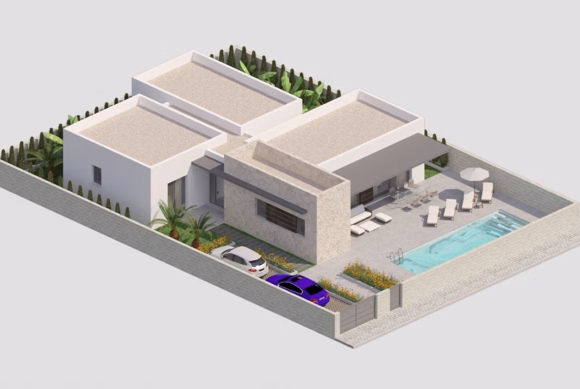 NEW-BUILD-MODERN-VILLAS-IN-BENIJOFAR-3 Modern single-storey 3-bedroom villa with private pool and spacious terrace on a large landscaped plot in Benijófar, Alicante.