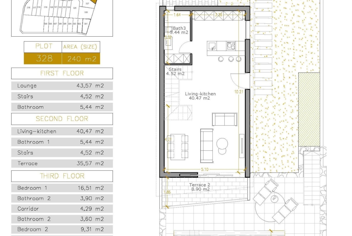 Modern 3-bedroom villa floor plan in Villamartin with spacious sun-drenched living areas and multiple terraces for alfresco dining