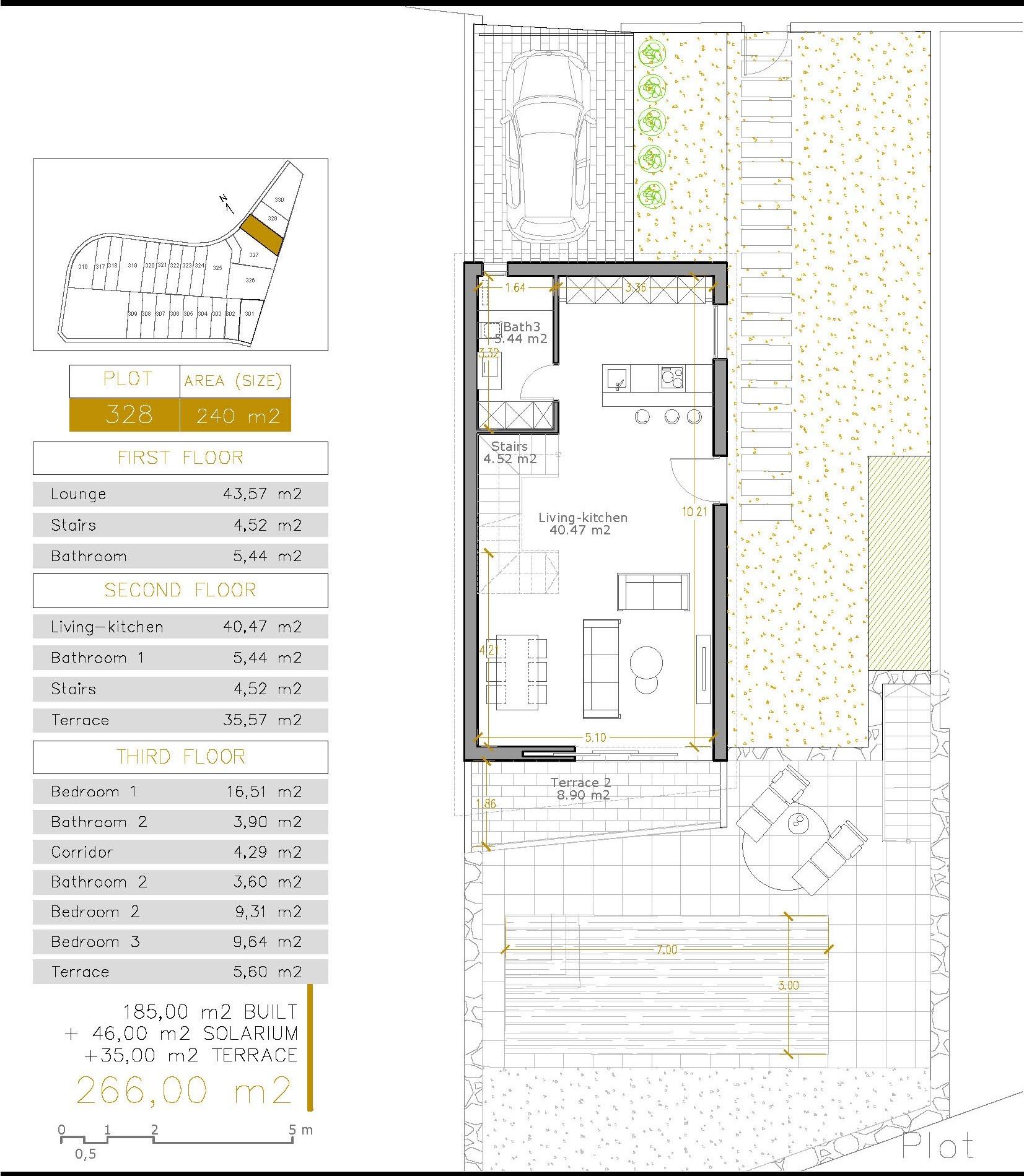 Modern 3-bedroom villa floor plan in Villamartin with spacious sun-drenched living areas and multiple terraces for alfresco dining