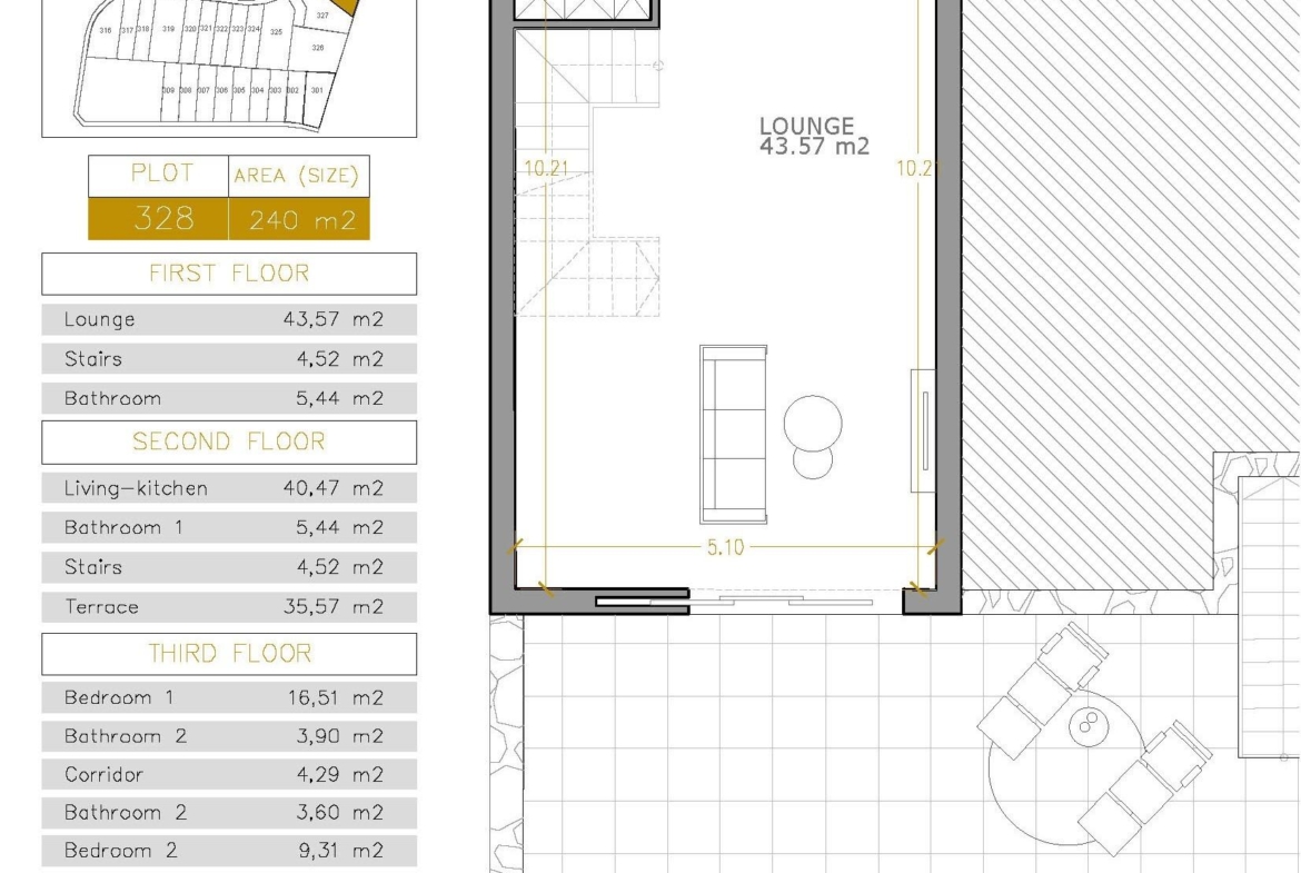 Spacious modern 3-bedroom villa floor plan with bright lounge and private pool terrace in Villamartin, Orihuela Costa