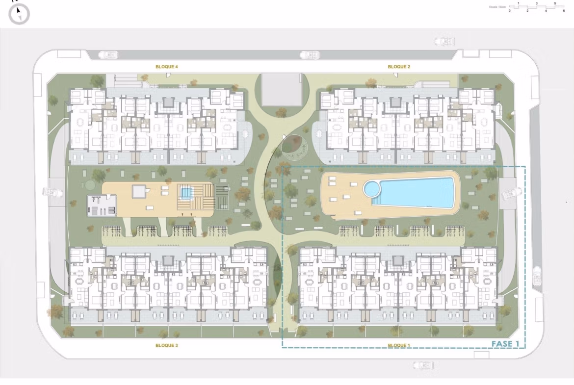 Detailed floor plan of spacious 3 bedroom key ready apartments with landscaped grounds and communal pools in Pilar de la Horadada