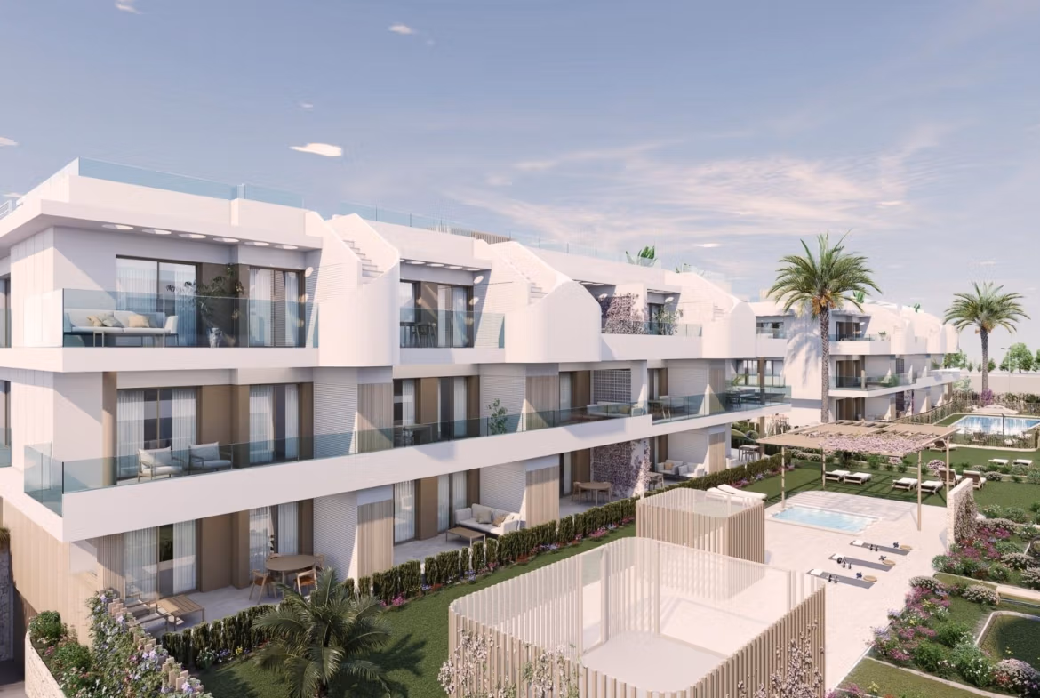 Moderno e ampio complesso di appartamenti con 3 camere da letto a Pilar de la Horadada, con terrazze baciate dal sole ed elegante zona piscina condominiale.