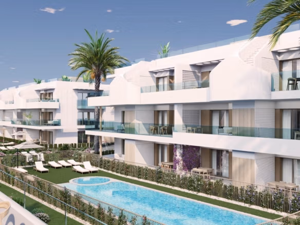 Modern luxe appartement op de begane grond met 2 slaapkamers, privétuin en zwembad in het zonnige Pilar de la Horadada.