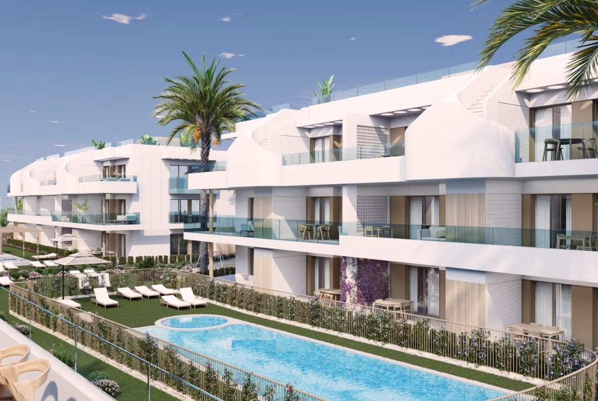 Sun-drenched modern 3-bedroom apartment with spacious balconies and communal pool in serene Pilar de la Horadada setting