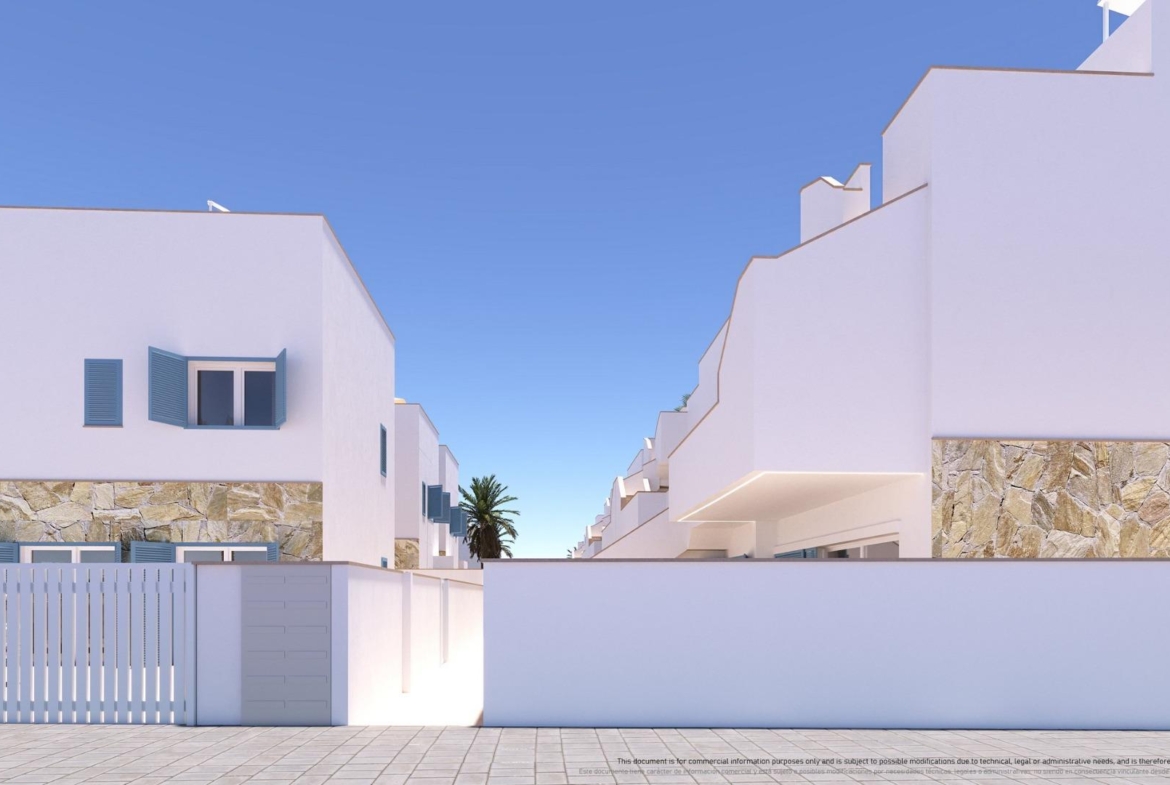 NEW-BUILD-RESIDENTIAL-COMPLEX-IN-TORRE-DE-LA-HORADADA-14 Modern whitewashed new build 3-bedroom apartments with stone accents and bright blue shutters in Torre de la Horadada.