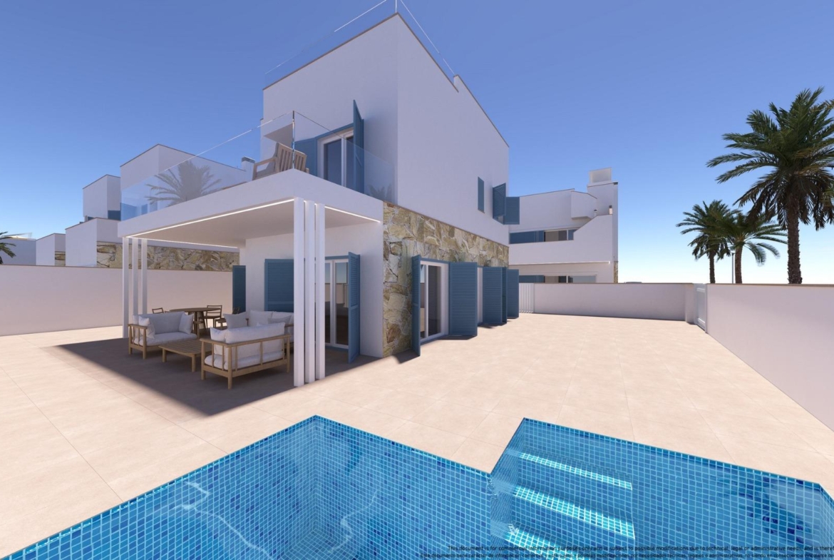 NEW-BUILD-RESIDENTIAL-COMPLEX-IN-TORRE-DE-LA-HORADADA-23 Modern new build 3-bedroom top floor apartment in Torre de la Horadada with spacious sunlit terrace and private blue-tiled pool.