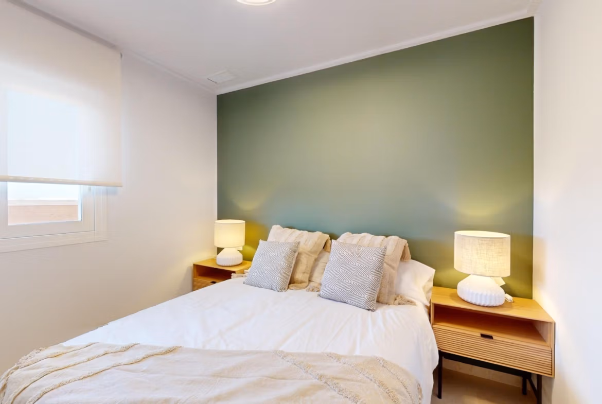 Bright and serene bedroom with modern decor in a luminous 3-bedroom penthouse with solarium in El Raso, Guardamar del Segura.