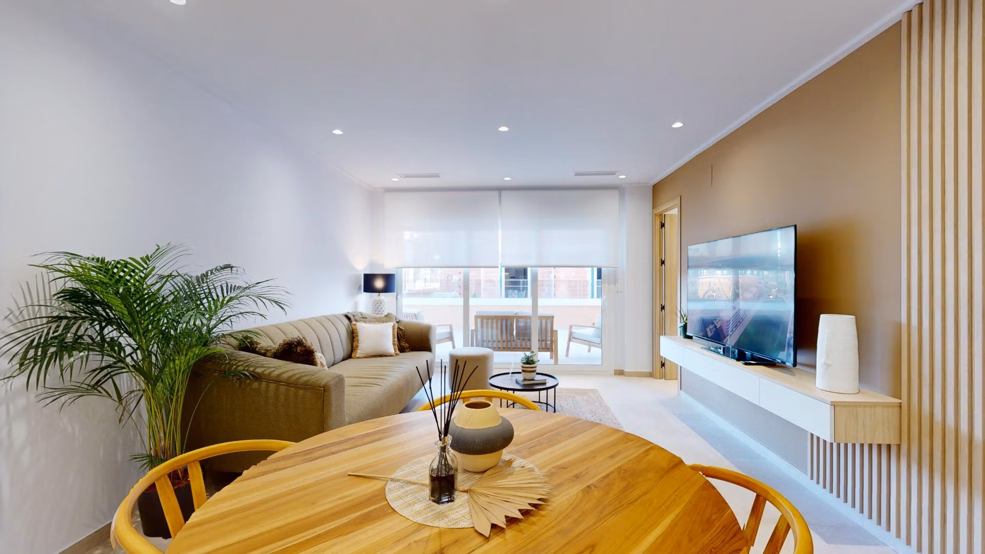 Bright, modern living room in a new build 3-bedroom ground floor apartment with private garden in El Raso, Guardamar del Segura.