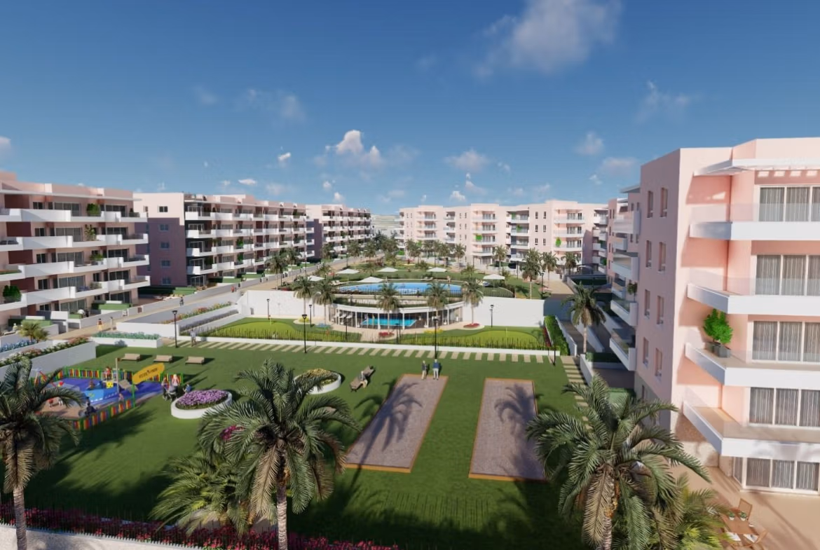Spacious sun-drenched new build penthouse with lush landscaped gardens and palm trees in El Raso, Guardamar del Segura.
