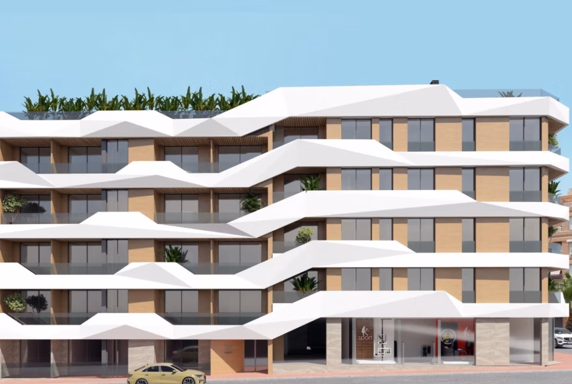 NEW-BUILD-RESIDENTIAL-IN-GUARDAMAR-DEL-SEGURA-1 Modern, architecturally striking new build 2-bedroom apartment building in Guardamar del Segura, near the beach