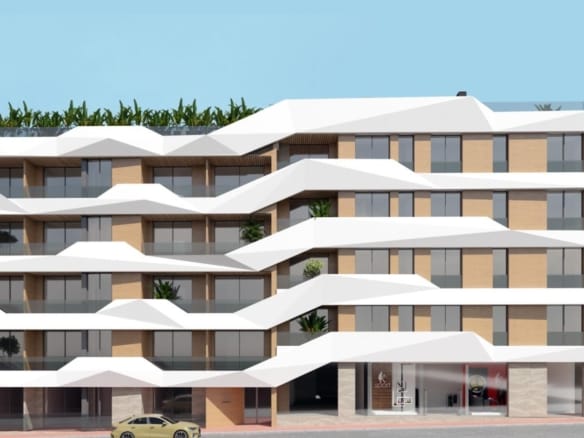 Modern, architecturally striking new build 2-bedroom apartment building in Guardamar del Segura, near the beach