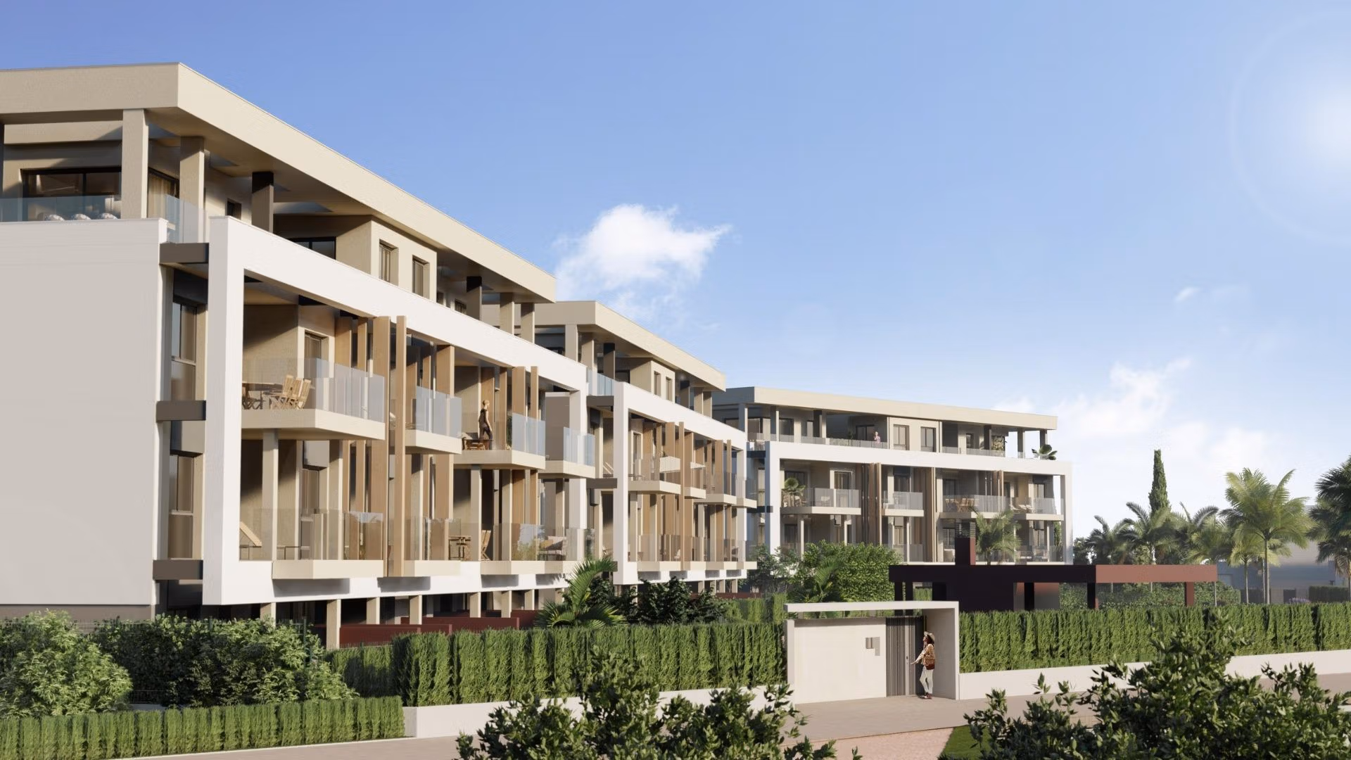 NEW-BUILD-RESIDENTIAL-IN-PRIVATE-GATED-RESORT-IN-PROVINCE-OF-MURCIA-3 Modern luxury 3-bedroom penthouse with spacious balconies, lush greenery, and bright open views in Santa Rosalía Lake and Life Resort