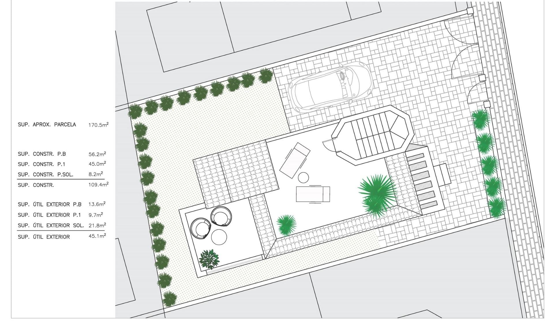 NEW-BUILD-RESIDENTIAL-IN-SAN-FULGENCIO-42 Spacious floor plan of a 3 bedroom villa with landscaped garden, private solarium, and garage in El Oasis, San Fulgencio.