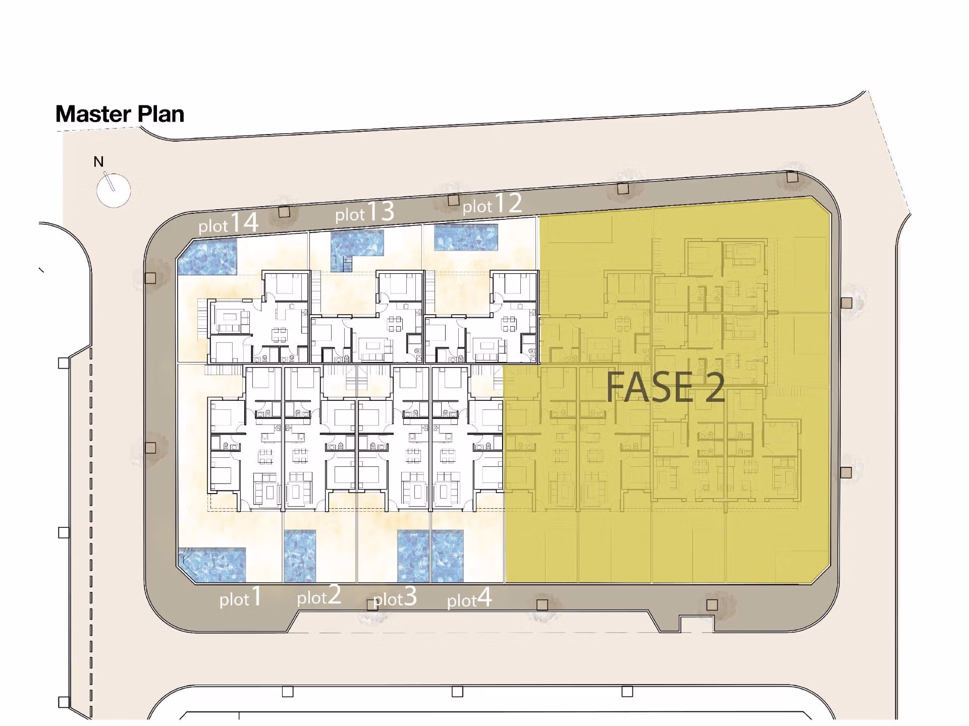 NEW-BUILD-SEMI-DETACHED-VILLAS-IN-PILAR-DE-LA-HORADADA-6 Detailed master plan floor layout showcasing spacious new build 3 bedroom corner semi-detached villas with pools in Pilar de la Horadada.
