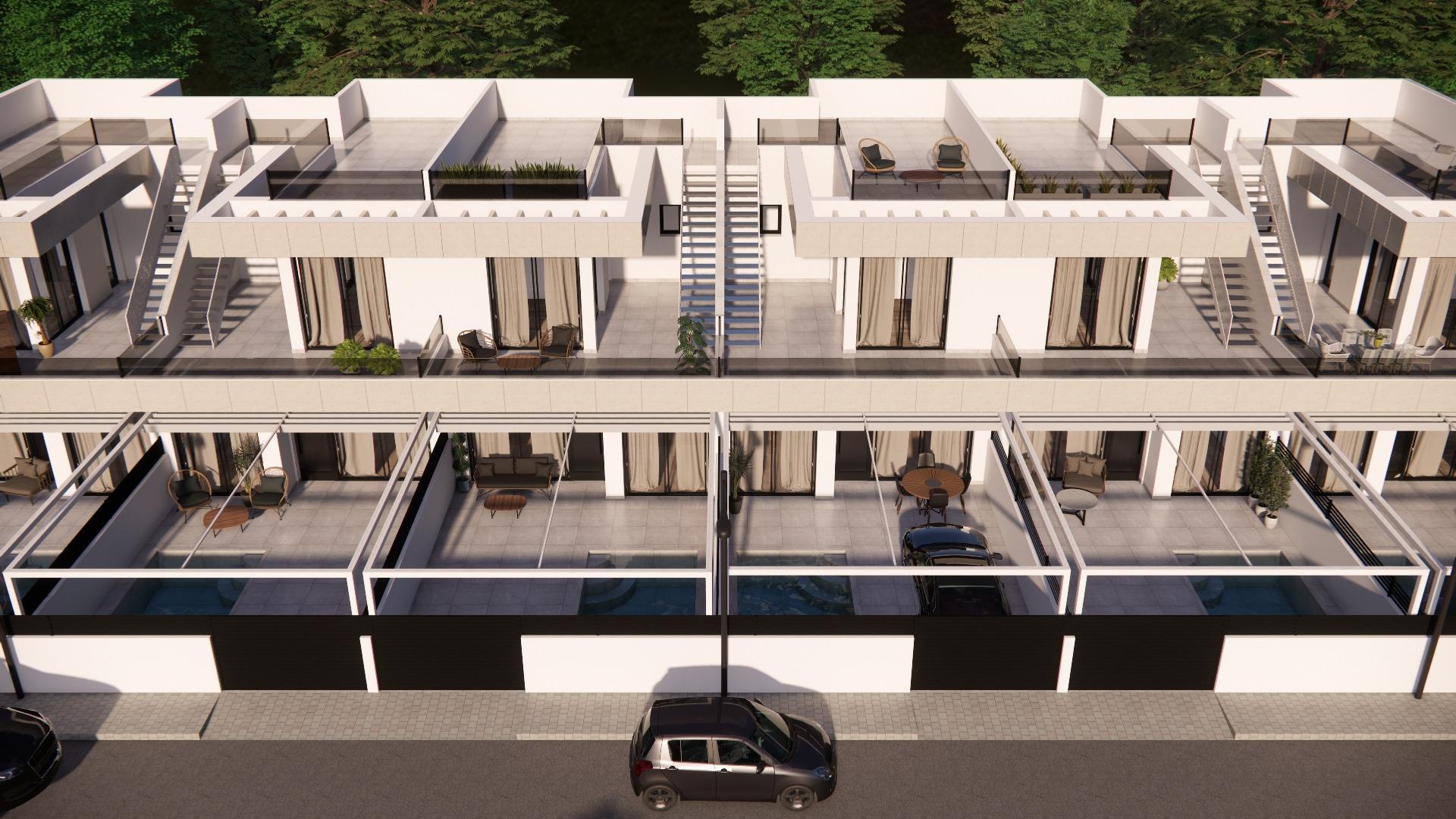 Stunning modern 3-bedroom townhouse in Rojales with private pool, spacious terraces, and sleek basement parking.