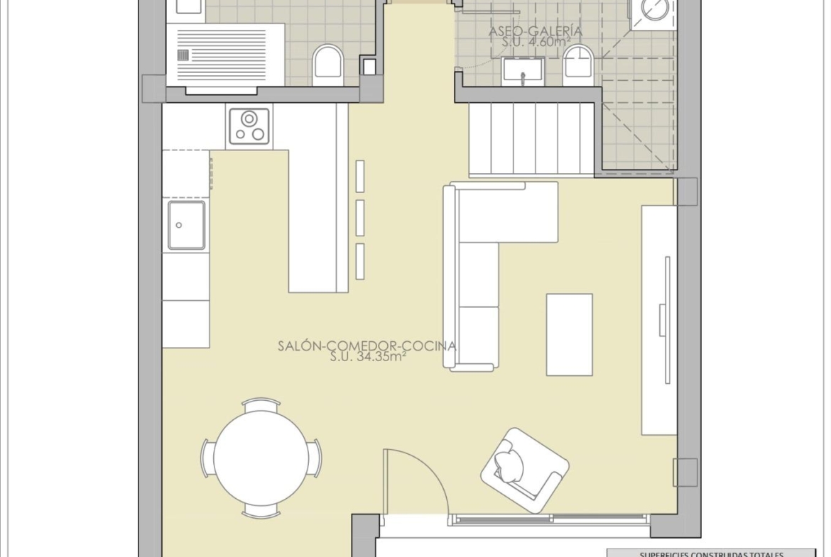 Bright open-plan living and kitchen area with modern fixtures in luxury 3-bedroom townhouse with basement in Rojales.