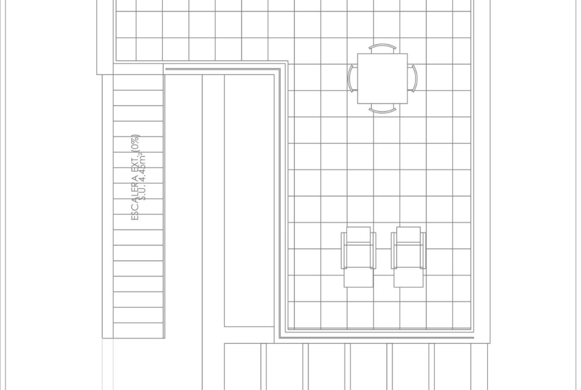 Spacious rooftop terrace floor plan with private pool and outdoor dining for modern 3-bedroom townhouse in Rojales.