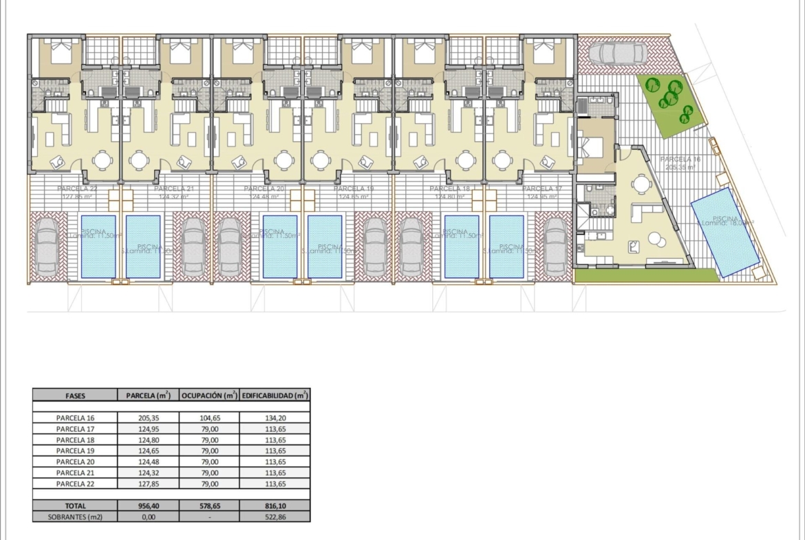 Floor plan of modern new build 3-bedroom townhouses in Rojales featuring private pools, spacious layouts, and basement levels.