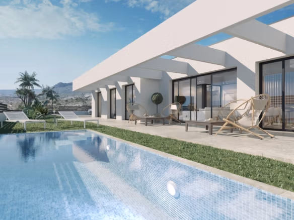 Stunning new build 3-bedroom single-storey villa in Finestrat with modern terrace, private pool, and panoramic sea views.