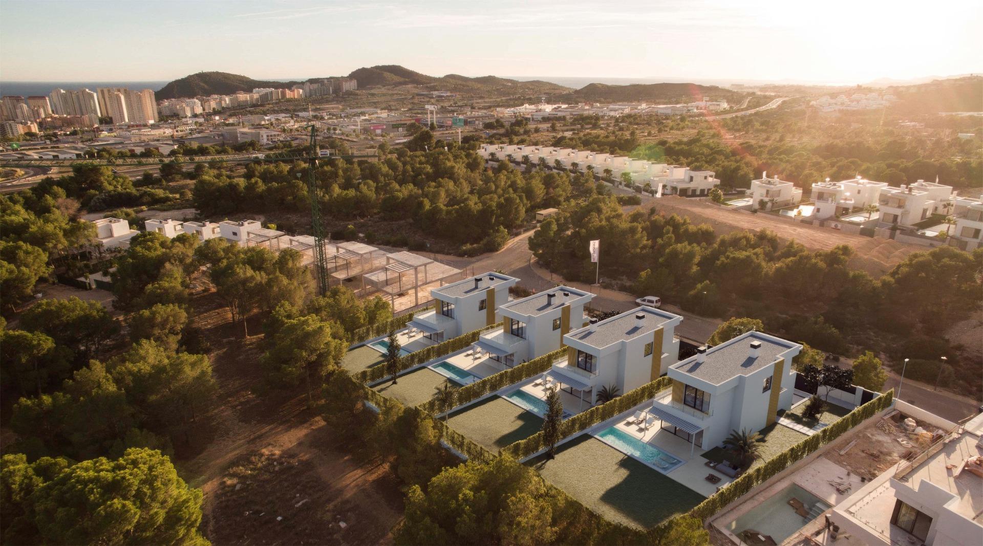 Sun-drenched exclusive new build 3-bedroom villas with private pools and panoramic sea views in Sierra Cortina, Finestrat.