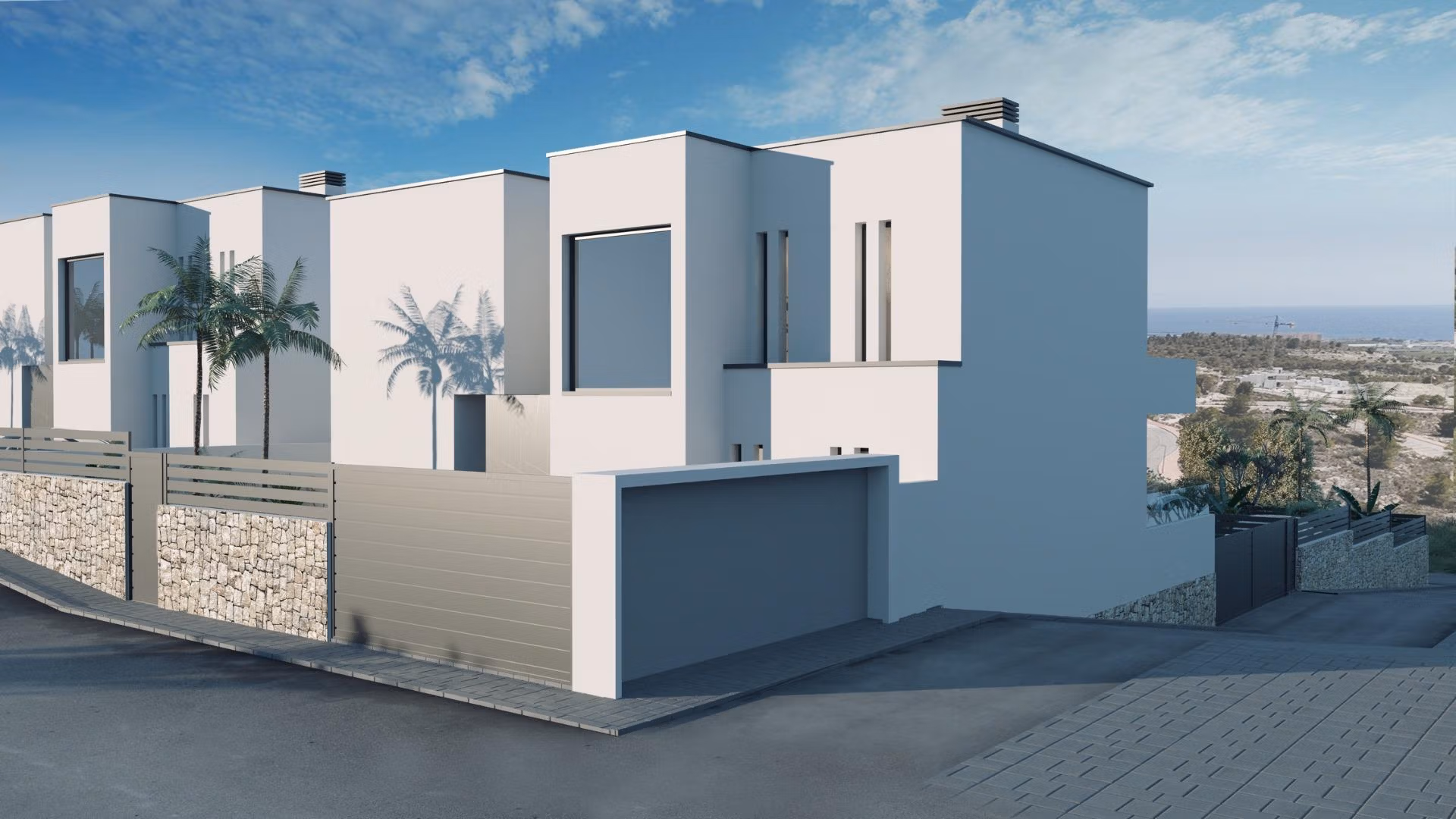 Modern new build 3-bedroom villa with private pool and panoramic sea views in sunlit Finestrat neighborhood.