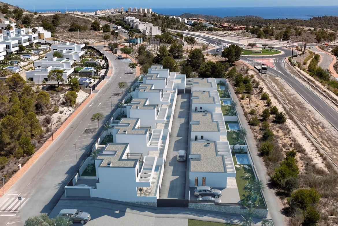 Modern new build 3 bedroom villas with spacious terraces and private pools overlooking the scenic sea in Finestrat.