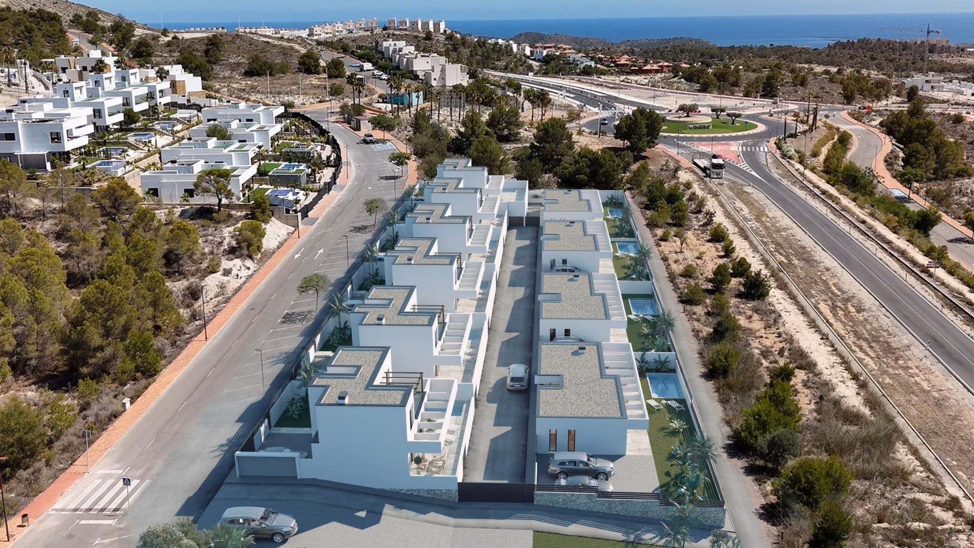Modern new build 3 bedroom villas with spacious terraces and private pools overlooking the scenic sea in Finestrat.
