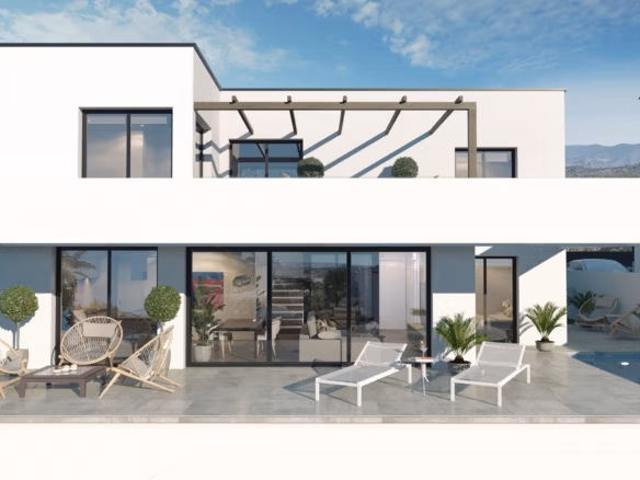 Modern new build 3-bedroom villa in Finestrat with a private pool, sun-drenched terrace, and panoramic mountain and sea views.