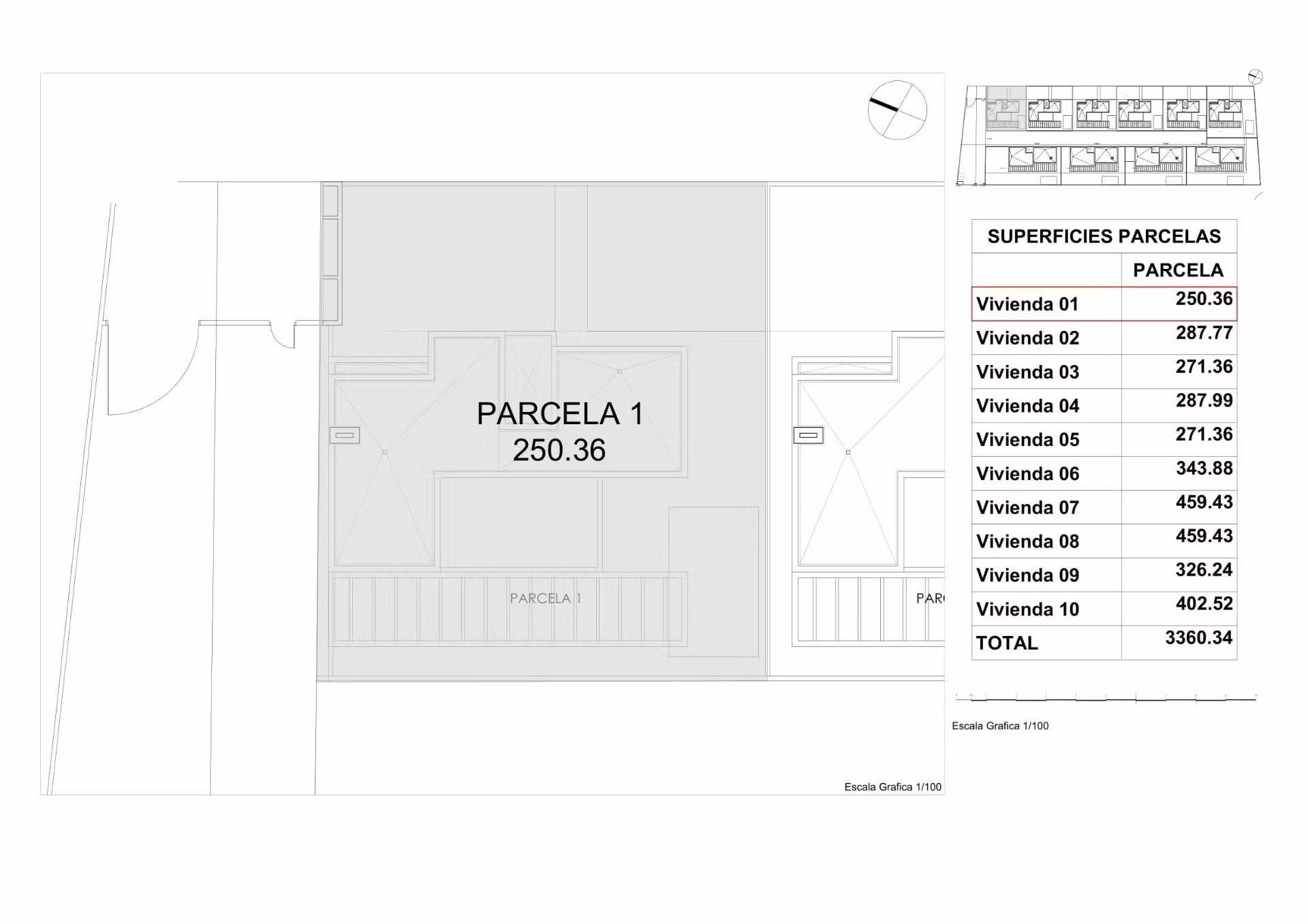 Modern parcel layout plan highlighting spacious plot for new build 3 bedroom villa with sea views in Finestrat