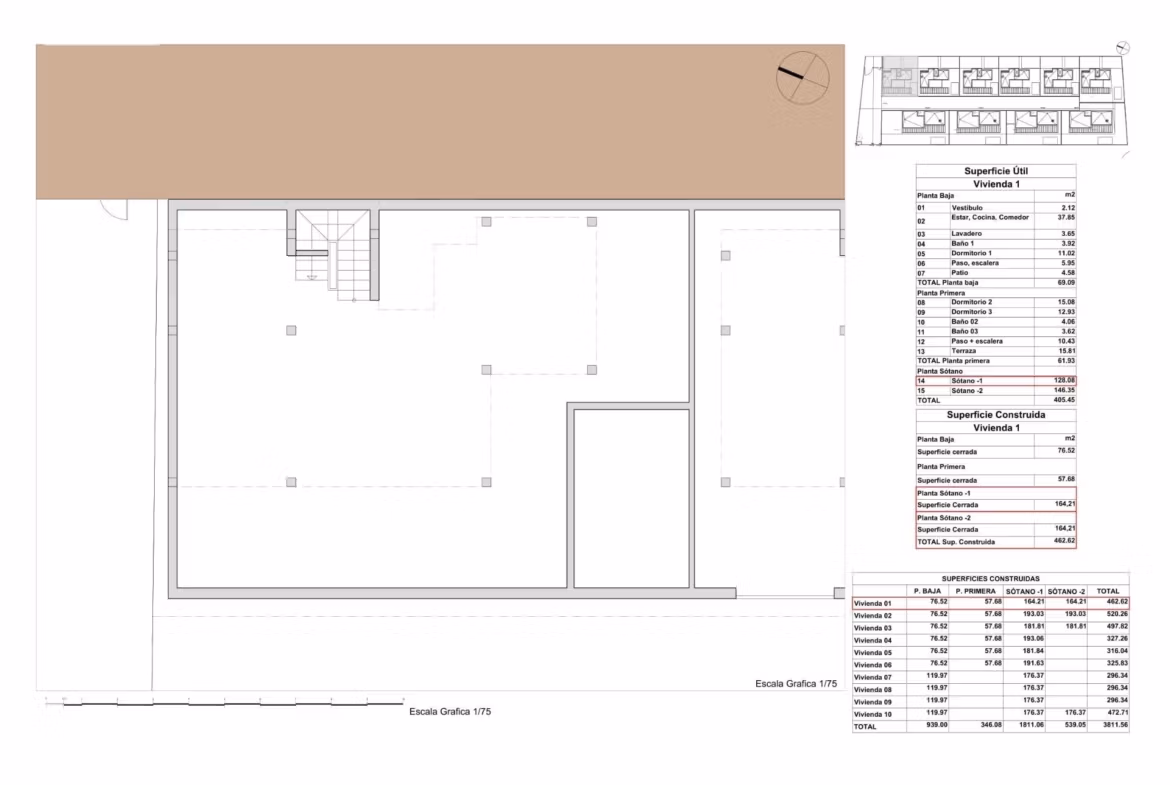 Modern floor plan of new build 3 bedroom villa in Finestrat showcasing spacious layout and private outdoor area.