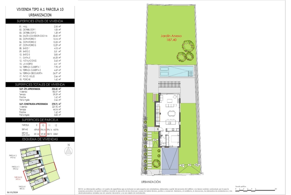 Modern floor plan of exclusive 3-bedroom villa with private pool and landscaped garden in Sierra Cortina, Finestrat.