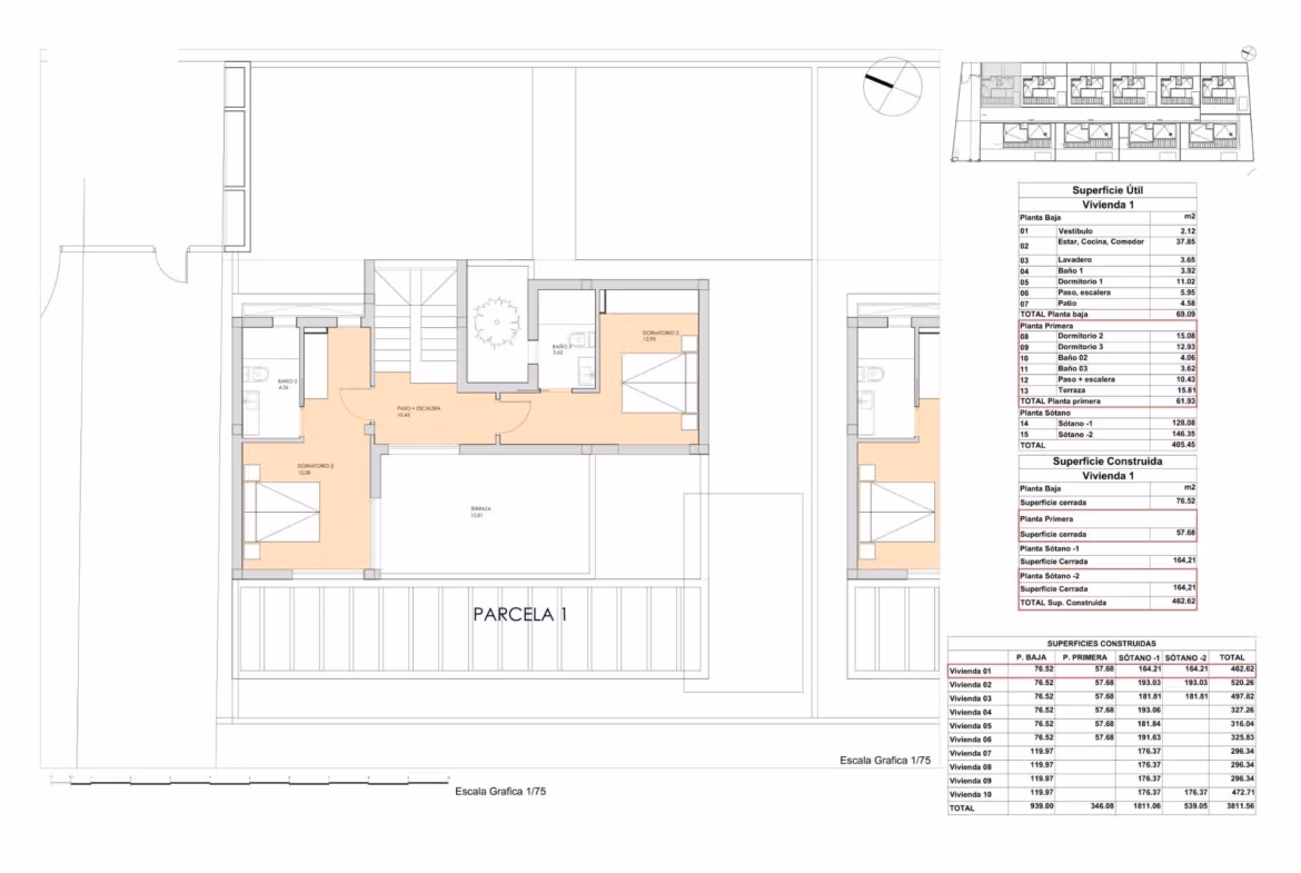 Modern, spacious 3-bedroom villa floor plan in Finestrat showcasing elegant open layout with terraces and private pool space.