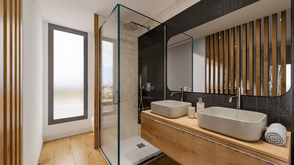 Modern bathroom with elegant fixtures and natural light in a 3-bedroom villa in Sierra Cortina, Finestrat