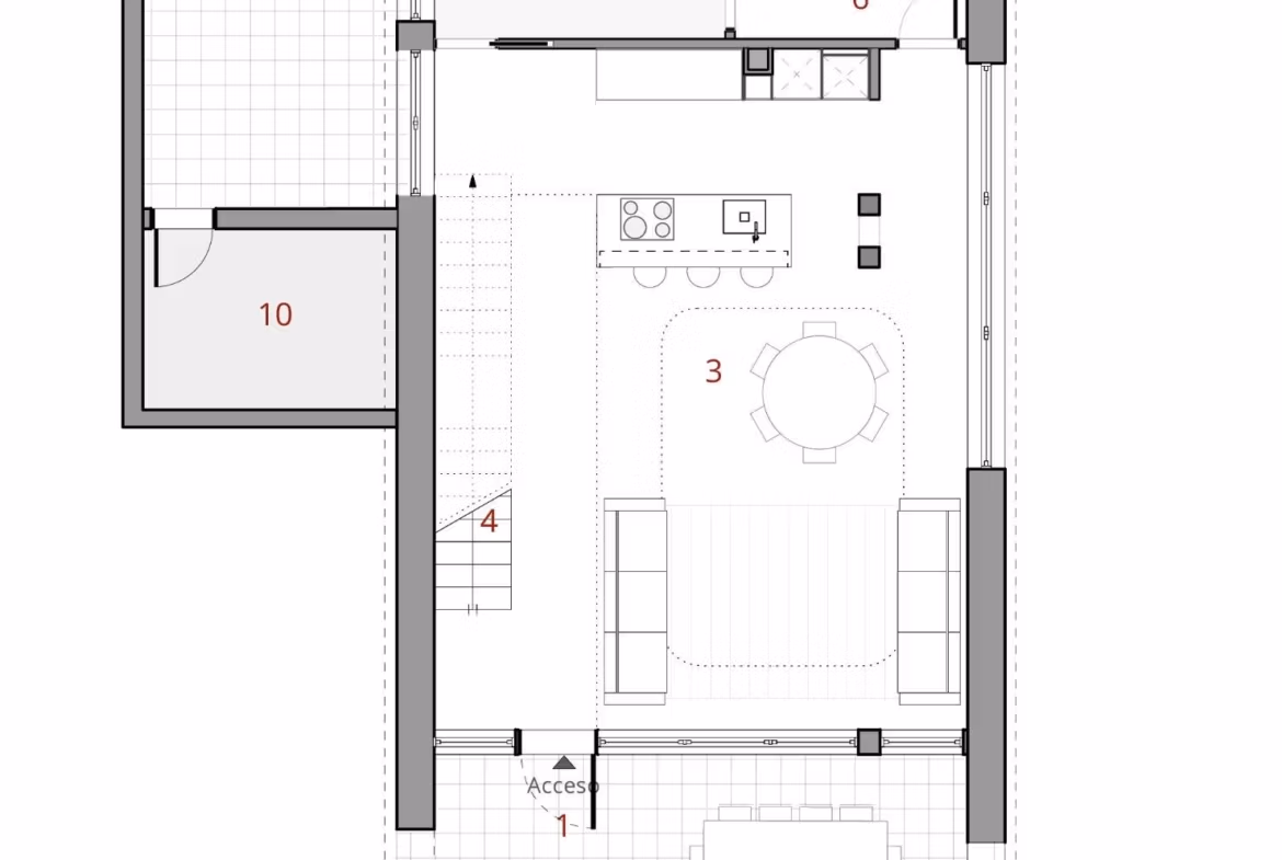NEW-BUILD-VILLAS-IN-FINESTRAT-9 Elegant open-plan living and dining area with modern kitchen in contemporary Key Ready Villa, Finestrat, Benidorm.