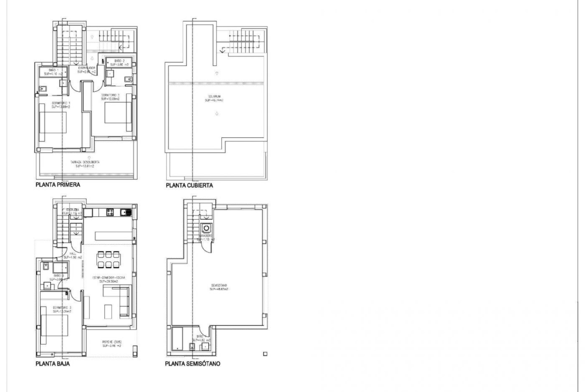 Detailed architectural floor plans showcasing the modern layout of a spacious 3 bedroom villa in La Nucia, Costa Blanca.