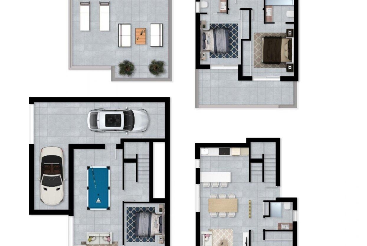 Spacious modern 3-bedroom villa floor plan with sun-drenched terrace and elegant living spaces in La Nucia, Costa Blanca