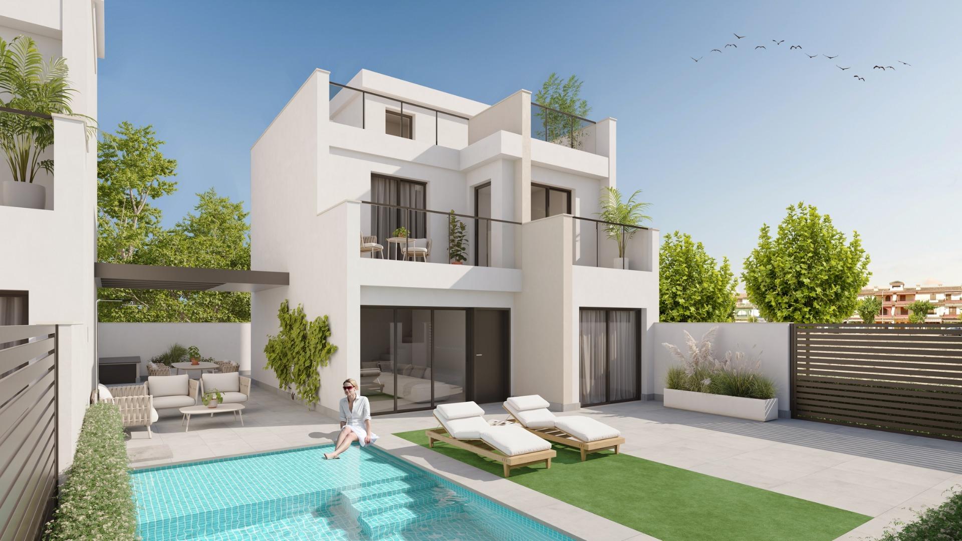 Modern exclusive new build villa with private pool and sun-drenched terrace in Los Alcázares, Murcia.