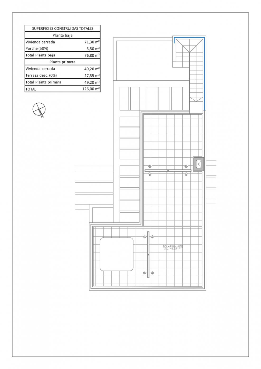 NEW-BUILD-VILLAS-IN-PILAR-DE-LA-HORADADA-ON-THE-GOLF-COURSE-11 Modern architectural floor plan of spacious two-story villa with large terrace in Pilar de la Horadada golf course development