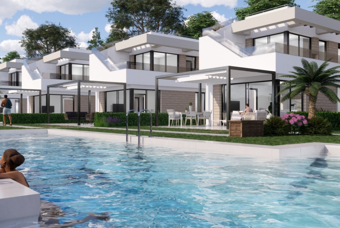 Modern, sun-drenched new build villas with private terraces and a sparkling pool in Pilar de la Horadada golf course community
