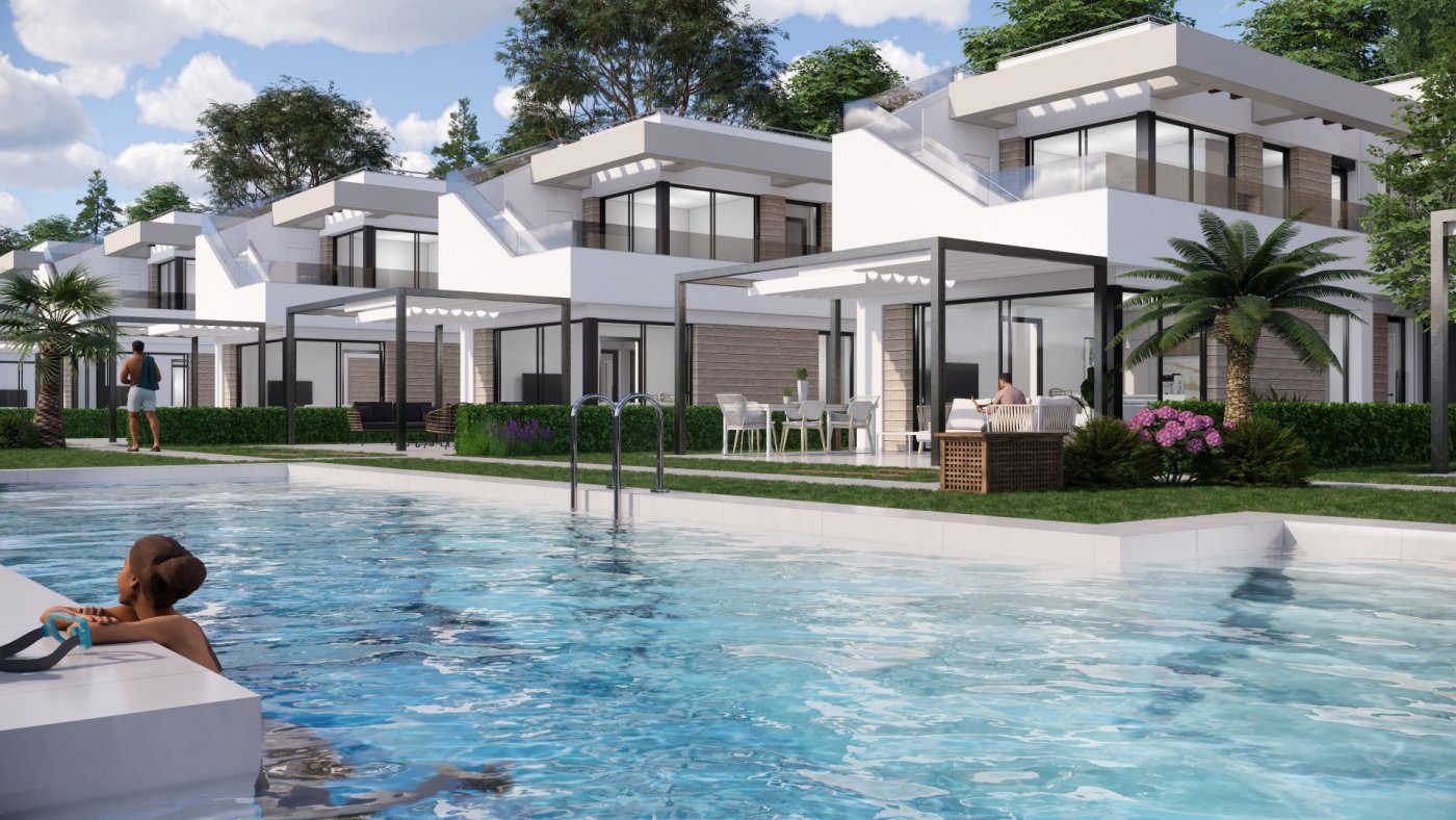 Modern, sun-drenched new build villas with private terraces and a sparkling pool in Pilar de la Horadada golf course community