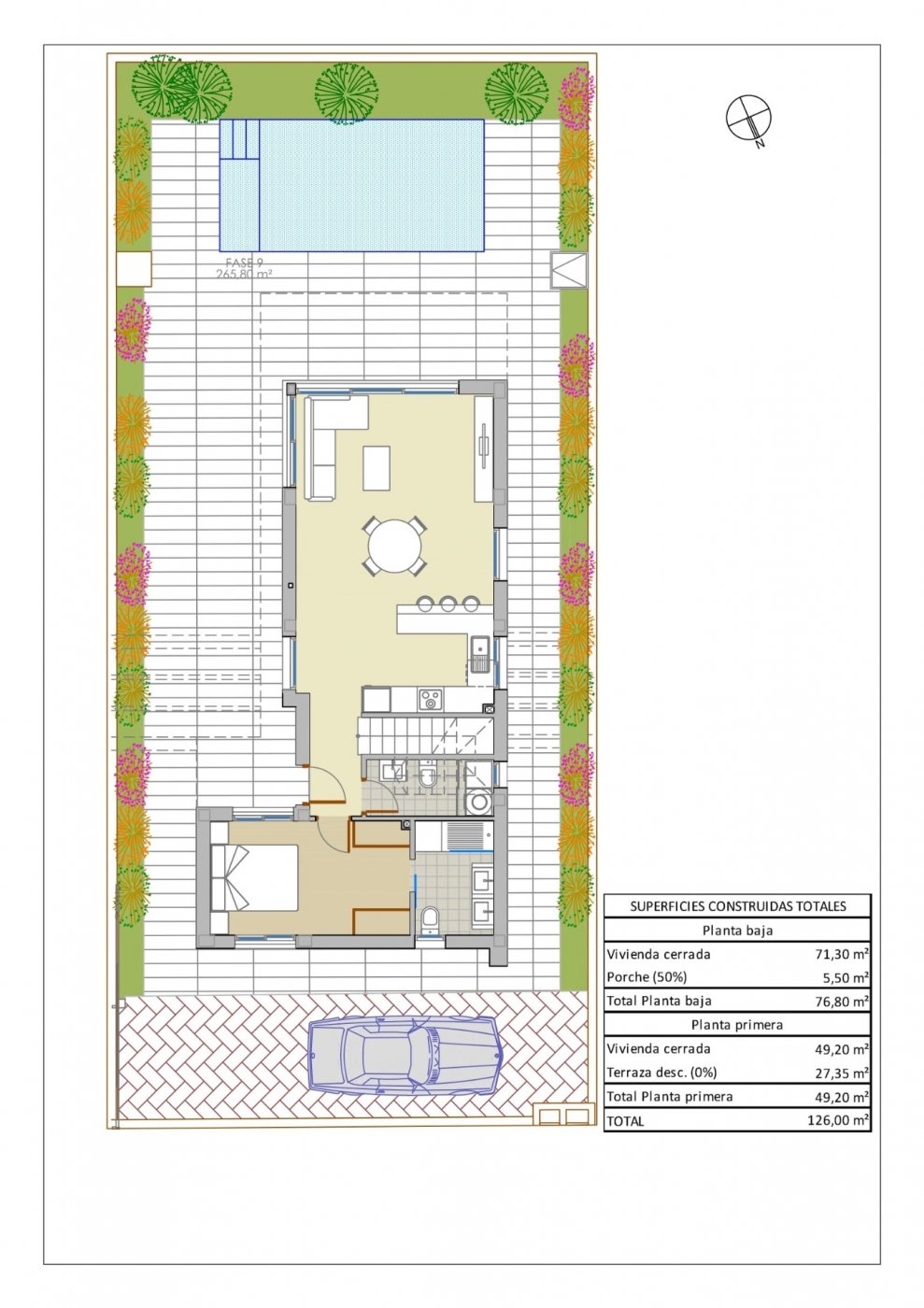 NEW-BUILD-VILLAS-IN-PILAR-DE-LA-HORADADA-ON-THE-GOLF-COURSE-8 Bright and open-plan floor plan of a new luxury villa in Pilar de la Horadada with spacious terrace and private pool area.