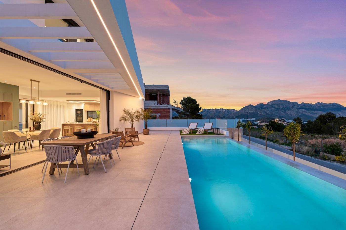 Sun-drenched modern 3-bedroom villa with private pool, spacious terrace, and panoramic mountain views in Polop, Costa Blanca
