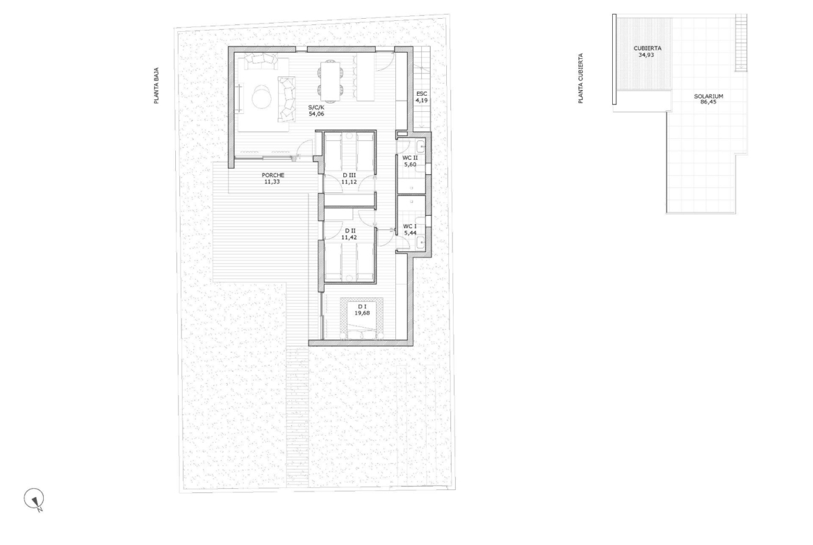Architectural floor plan of a modern 3-bedroom villa with private pool and spacious solarium in San Miguel de Salinas.