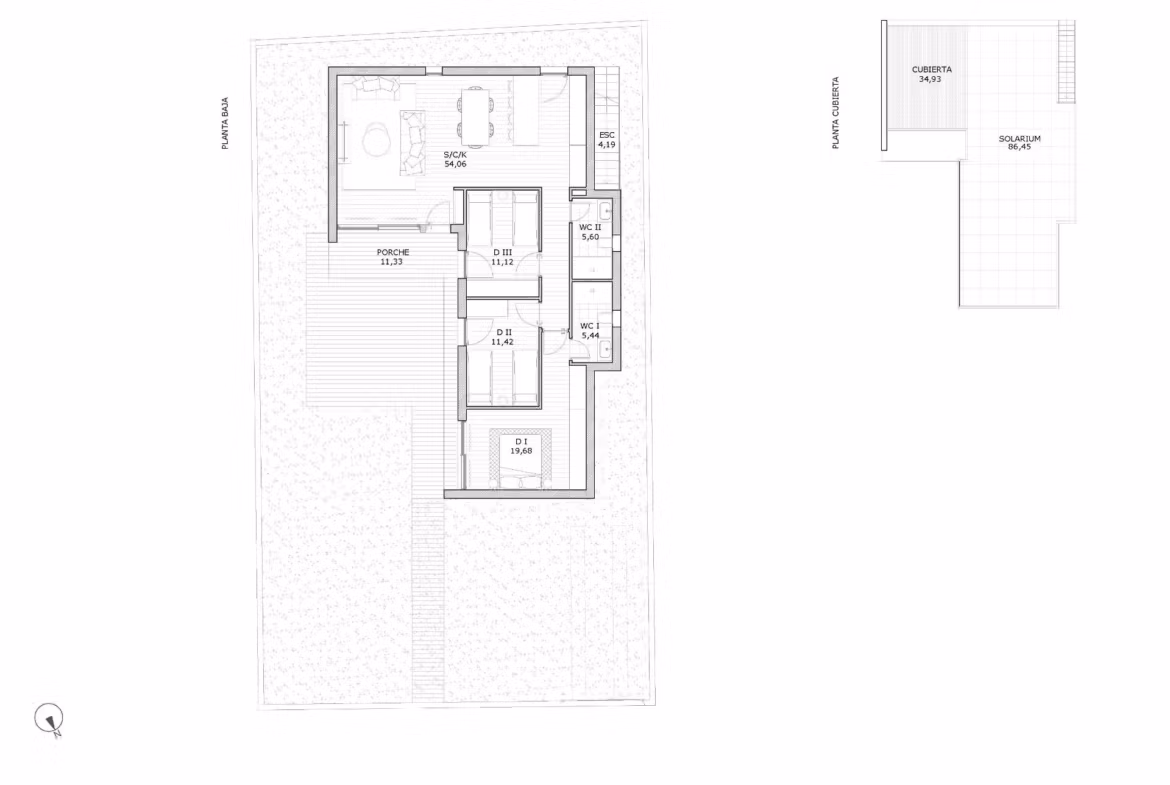 Architectural floor plan of a modern 3-bedroom villa with private pool and spacious solarium in San Miguel de Salinas.