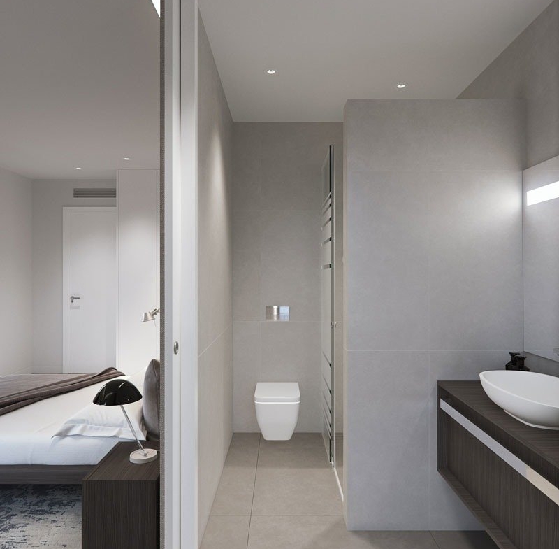Modern, sleek bathroom with minimalist design and elegant fixtures in a new build villa in Torre de la Horadada