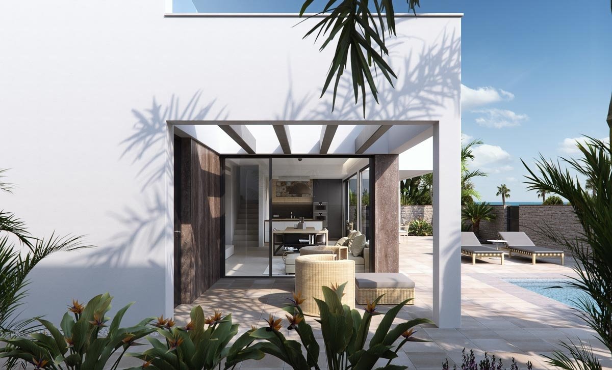 Sun-drenched terrace and modern interiors of new build villa with private pool in Torre de la Horadada