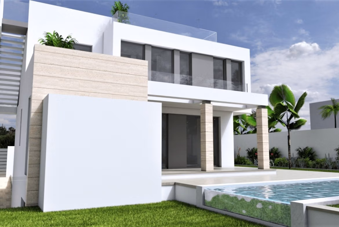 NEW-BUILD-VILLAS-IN-TORREVIEJA-1 Stunning modern 3-bedroom villa with private pool and landscaped garden in sunny Aguas Nuevas, Torrevieja.